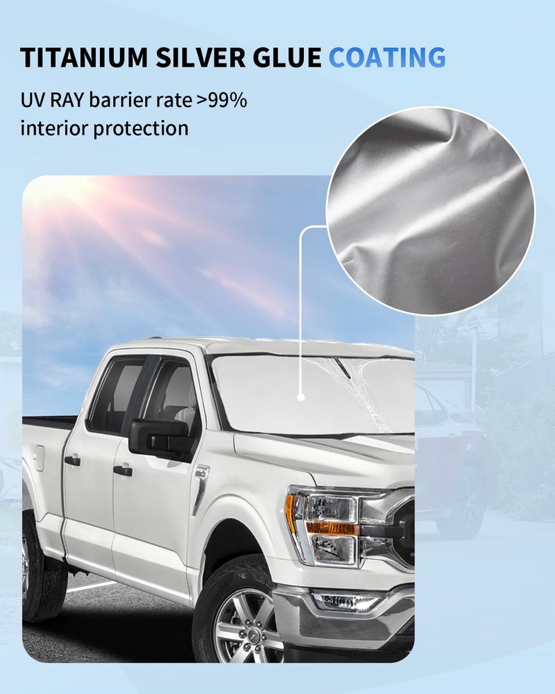 SLOGENTO Custom Fit Windshield Sun Shade for Ford F150 2021-2026, Blocks UV & Heat, Front Window Sunshade, Easy Fold & Store - Image 3